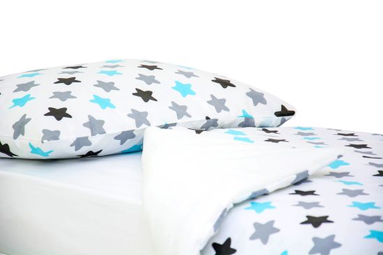 Постельное белье "Звезды графит, бирюза, серый"