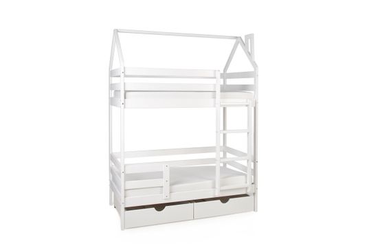 Двухъярусная кровать-домик Scandi Barn с бортиком (лестница справа)